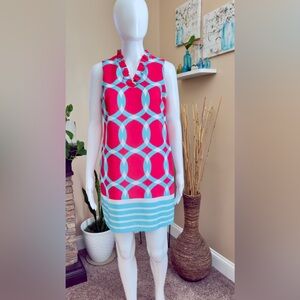 crown & ivy Pink and Aqua Sleeveless Geometric Shift Dress